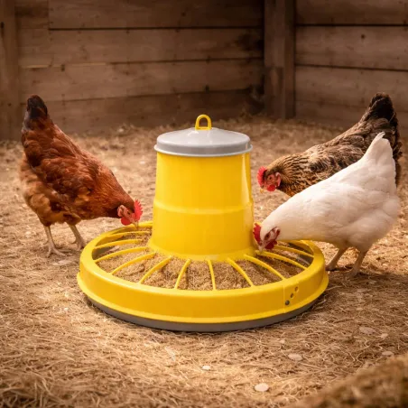 Mangeoire trémie cylindrique volailles plastique jaune 17kg