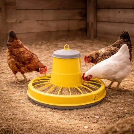Mangeoire trémie plastique volaille cylindrique jaune 10 kg