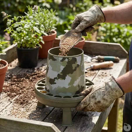 Lot de 10 Mangeoires sur pieds surélevés 4 kg camo Ø 33cm H 37,5cm