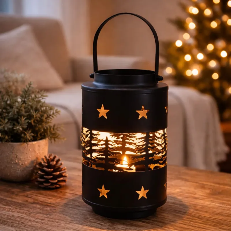 Lanterne fer noir 14,5x12,5x20cm poignée intégrée 350g