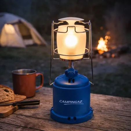 Lampe à gaz Lumogaz autonomie 5h verre bleu Ø 12 cm x H 26 cm