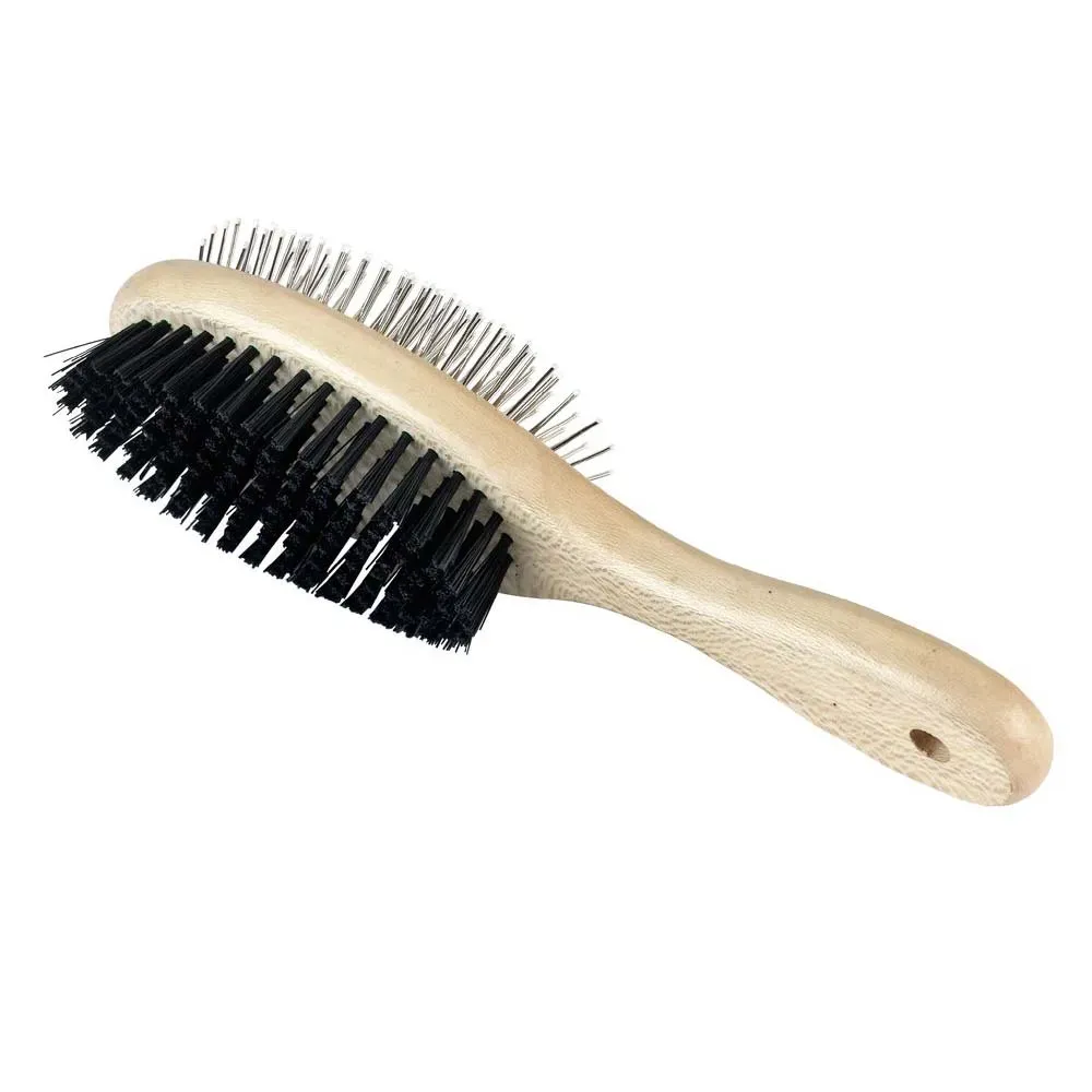 Brosse double pour chien avec manche en bois