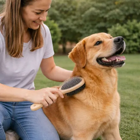 Brosse double manche bois pour chien