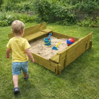 Bac à sable bois autoclave avec couvercle 120 x 120 cm