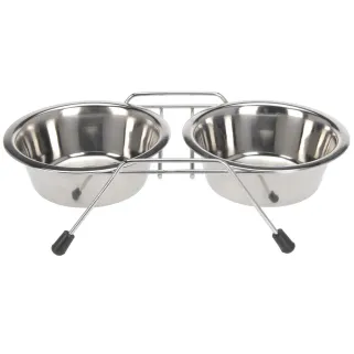 2 Gamelles chien inox avec support Diam 16 cm