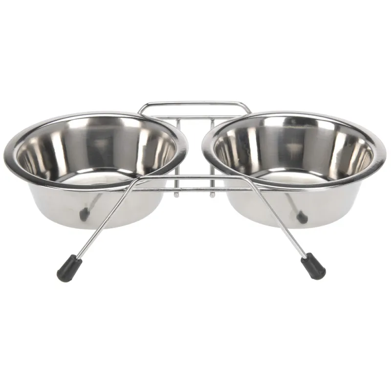 2 Gamelles chien inox avec support Diam 16 cm
