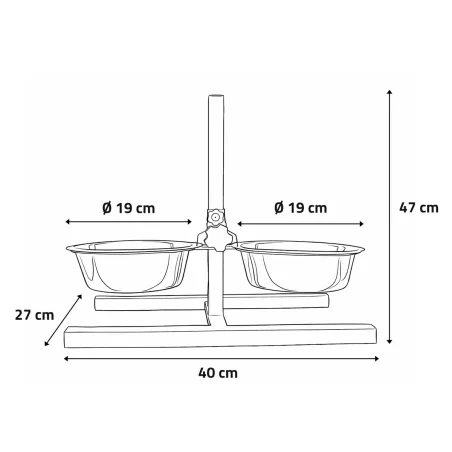 Mangeoire chien sur pied réglable + 2 gamelles Ø de 19 cm