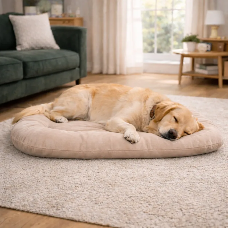 Coussin velvet antidérapant taupe 90x65 cm pour chien