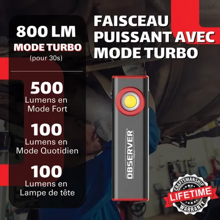 OBSERVER - Lampe de travail SLIM ultra compacte 800 Lumens