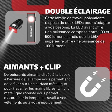 OBSERVER - Lampe de travail SLIM ultra compacte 800 Lumens