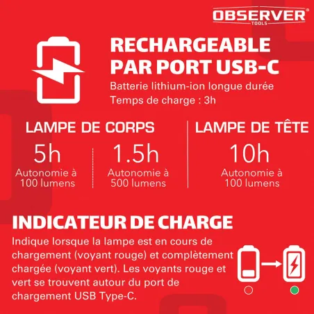 OBSERVER - Lampe de travail SLIM ultra compacte 800 Lumens