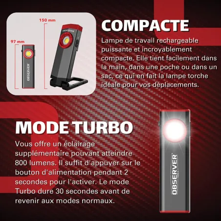 OBSERVER - Lampe de travail SLIM ultra compacte 800 Lumens
