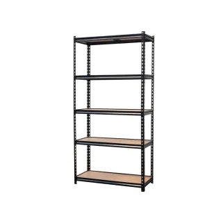 Étagère à rivets noire 5 niveaux 90x40x180cm - Structure robuste en acier et MDF