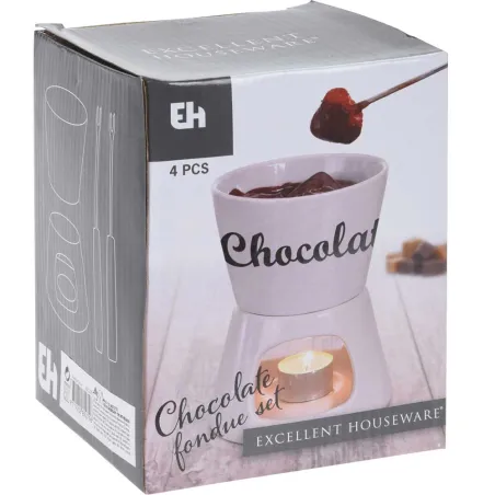 Fondue chocolat porcelaine 12x12x15cm avec 2 fourchettes inox