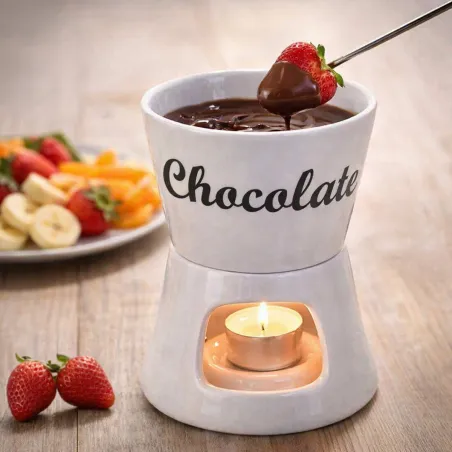 Fondue chocolat porcelaine 12x12x15cm avec 2 fourchettes inox