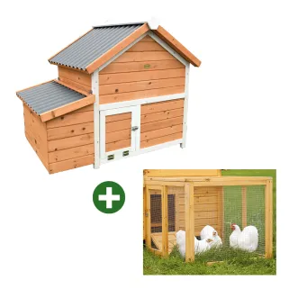 Kit Poulailler 3 poules Bois Confort toit plastique + Enclos