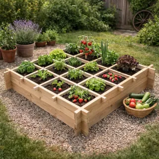 Carré potager bois avec géotextile 90 x 90 x 27 cm