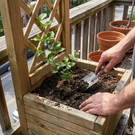 Bac à fleurs en bois avec treillis 40x31x140cm