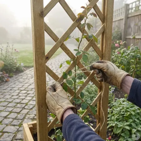 Bac à fleurs en bois avec treillis 40x31x140cm