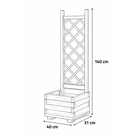 Bac à fleurs en bois avec treillis 40x31x140cm