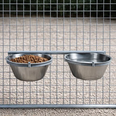 Mangeoire professionnelle double pour chenil acier galvanisé 2 X 2,5L