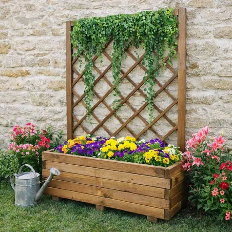 Lot de 2 Jardinières avec treillis en bois autoclave