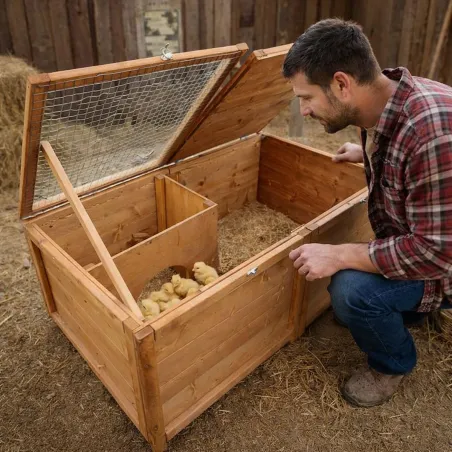 Parc abris poussins en bois 2 compartiments