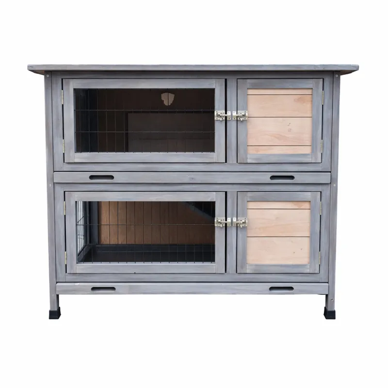 Clapier double pour lapins bois 2 logements toit en asphalte