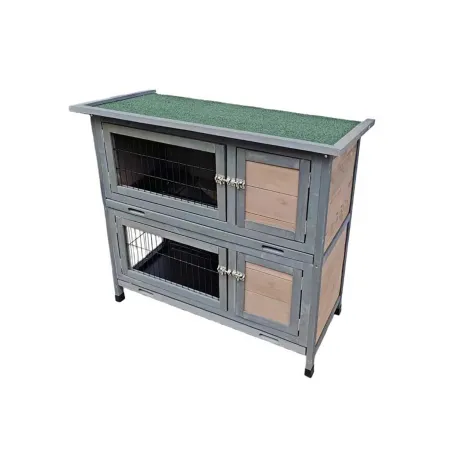 Clapier double pour lapins bois 2 logements toit en asphalte