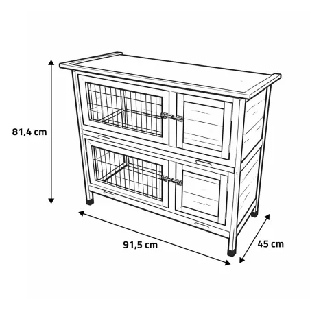 Clapier double pour lapins bois 2 logements toit en asphalte