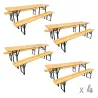 Lot de 4 Tables Extérieure en Pin Massif 177 cm avec 4 Bancs Bois / métal