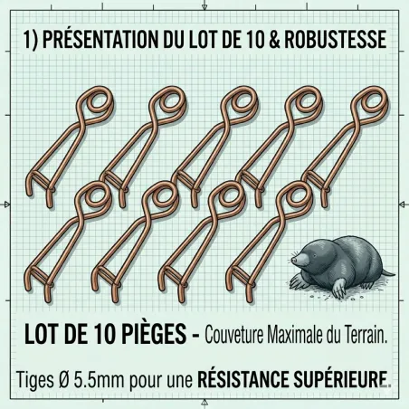 Lot de 10 pièges à taupe de type Putange en acier cuivré pas cher