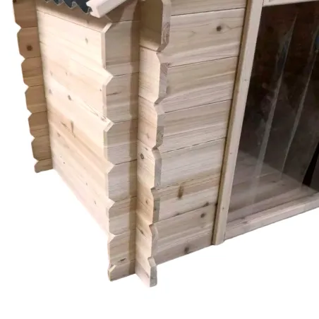 Niche chien en bois toit type chalet madrier toit PVC taille L 116 x 87 x 90 cm 