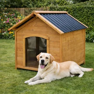 Niche chien en bois toit type chalet taille S 71 x 77 x 76 cm