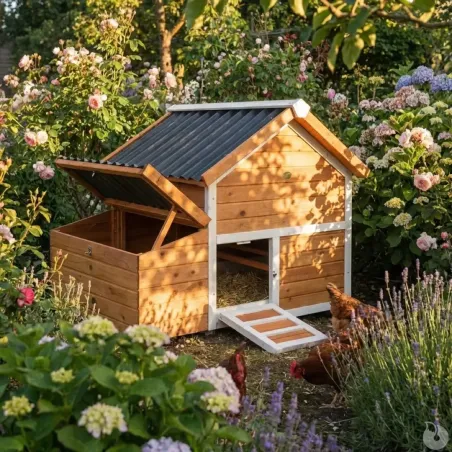 Poulailler bois 3 poules Confort toit plastique 112 x 77 x 92 cm