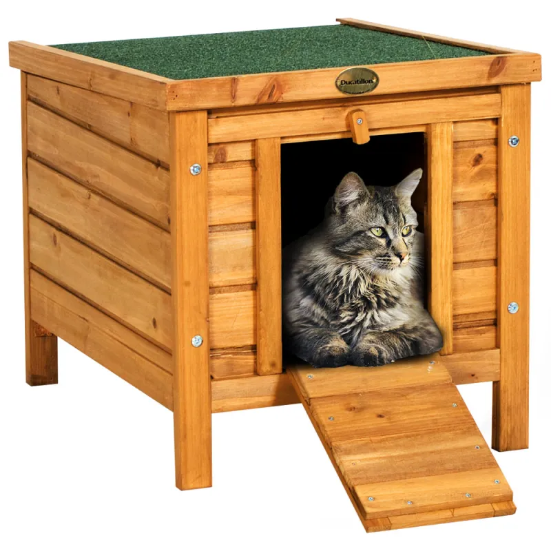 Niche pour chat en pin traité avec toit ouvrant - 42 x 51,5 x H 43 cm