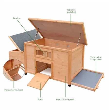 Poulailler en bois avec fenêtre toit en asphalte 3 poules