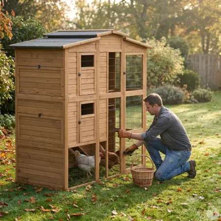 Poulailler Bois 2 étages 10-15 poules 222X115 X200 cm sol PVC