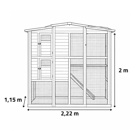 Poulailler Bois 2 étages 10-15 poules 222X115 X200 cm sol PVC