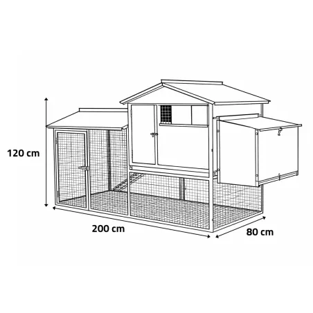Grand poulailler métal galvanisé 3/4 poules 200X80X120 cm