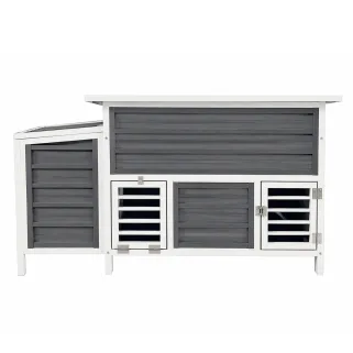 Poulailler métal gris et blanc avec toit ouvrable