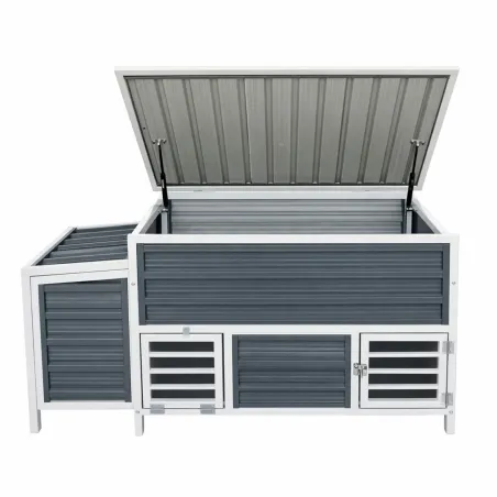 Poulailler métal gris et blanc avec toit ouvrable