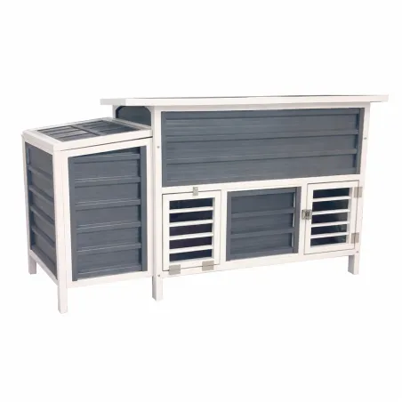 Poulailler métal gris et blanc avec toit ouvrable