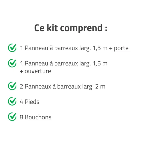 Kit chenil barreaux rectangulaire 1,50 x 2 m avec ouverture 1,50 m