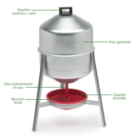 Abreuvoir poules et volailles 30 L en métal galvanisé sur pieds | Ducatillon