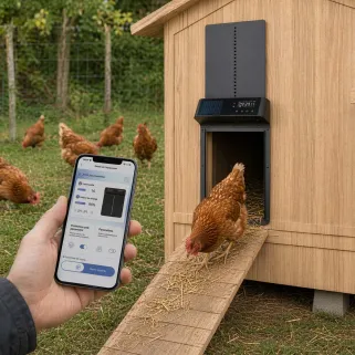 Portier automatique solaire télécommande et application Smartphone