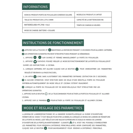 Portier automatique solaire télécommande et application Smartphone
