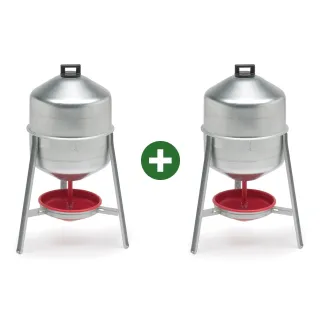 Lot de 2 Abreuvoirs poules et volailles métal galvanisé 30 L sur pieds