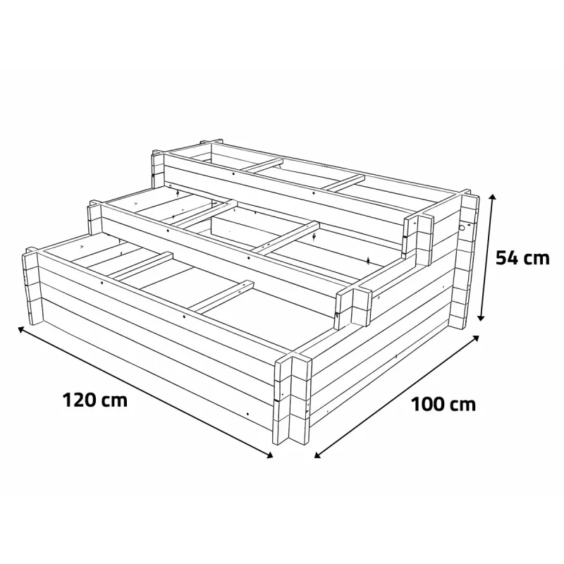 Carré potager Bois 3 niveaux 120 x 100 x 54 cm