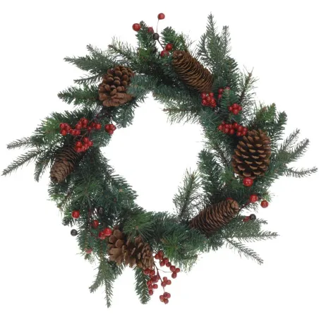 Couronne de Noël 45cm avec pommes de pin et baies rouges